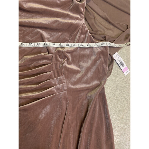 NWT R&M Richards Dress Plus 22W Draped Sleeves $119 Latte Velvet Cocktail Dress - Picture 11 of 13